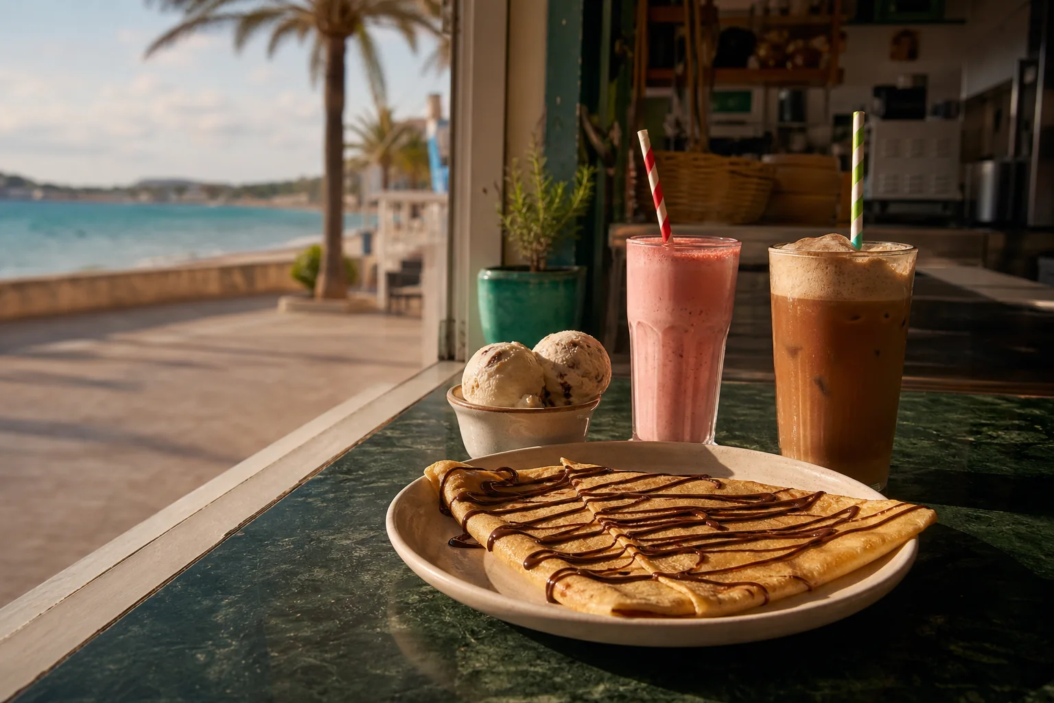 Fresh crêpe with ice cream by Cala Millor beach